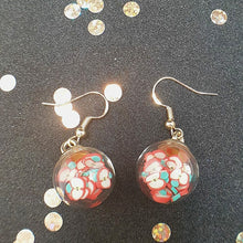 Load image into Gallery viewer, Glass ball earrings filled with FIMO clay fruit pieces available in a variety of different fruits