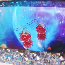 Load image into Gallery viewer, Glass ball earrings filled with rhinestones with a flower nestled among them 17mm in size and available in five different colours using gold plated earrings hooks
