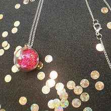Cargar imagen en el visor de la galería, Glass ball pendant necklaces filled with star shaped glitter available in a variety of colours with either holographic or iridescent star shaped glitter
