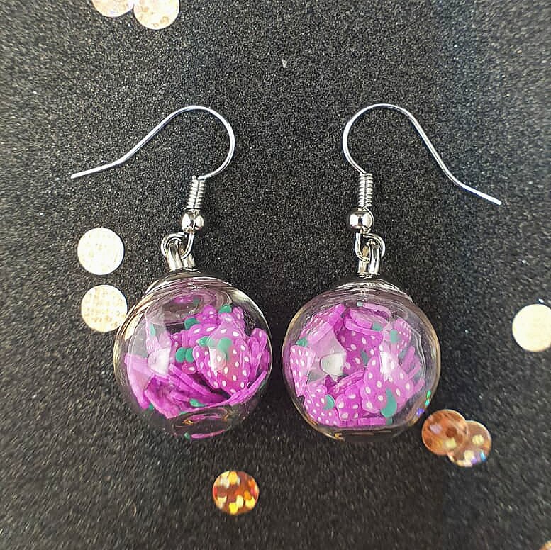 Fruit Filled Glass Ball Earrings